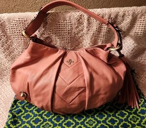 Oryany Rose Pink Leather Hobo Bag With Dustbag